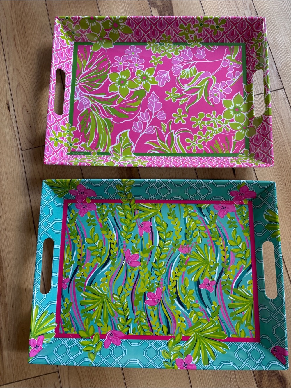 Set of 2 Lilly Pulitzer Floral Serving Trays - Pink & Teal